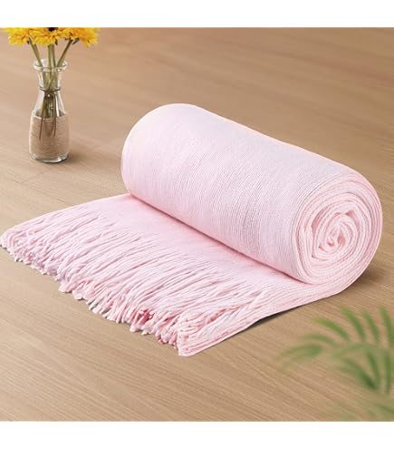 Amazon｜Homiest ホットピンクニットスローブランケット、フリンジ付き